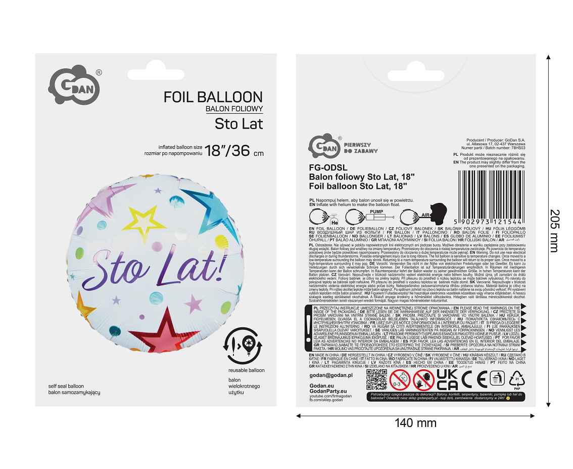 Balon foliowy Sto Lat 18"" FG-ODSL GoDan